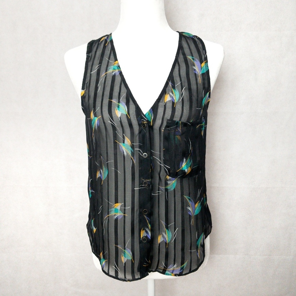 Black Feathered Sheer Tank Top